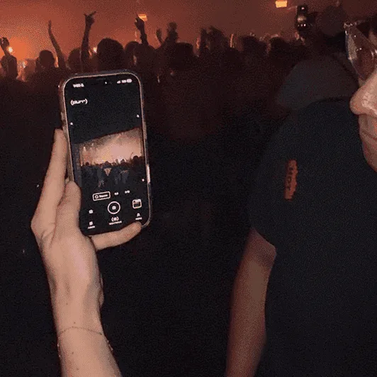 Someone in a crowd at a show holding up a phone